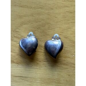 Vintage 925 Sterling Silver Bayanihan Ribbed Puffy Heart Hollow Clip On Earrings